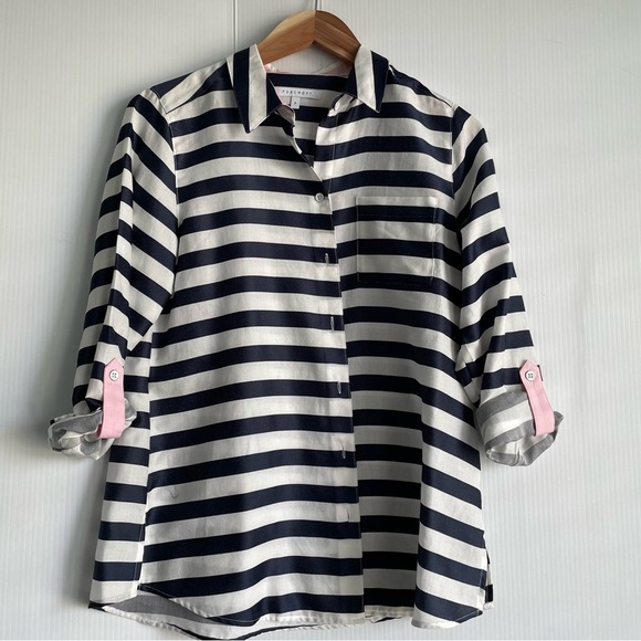 Foxcroft Navy and White Striped Blouse - Picture 2 of 8